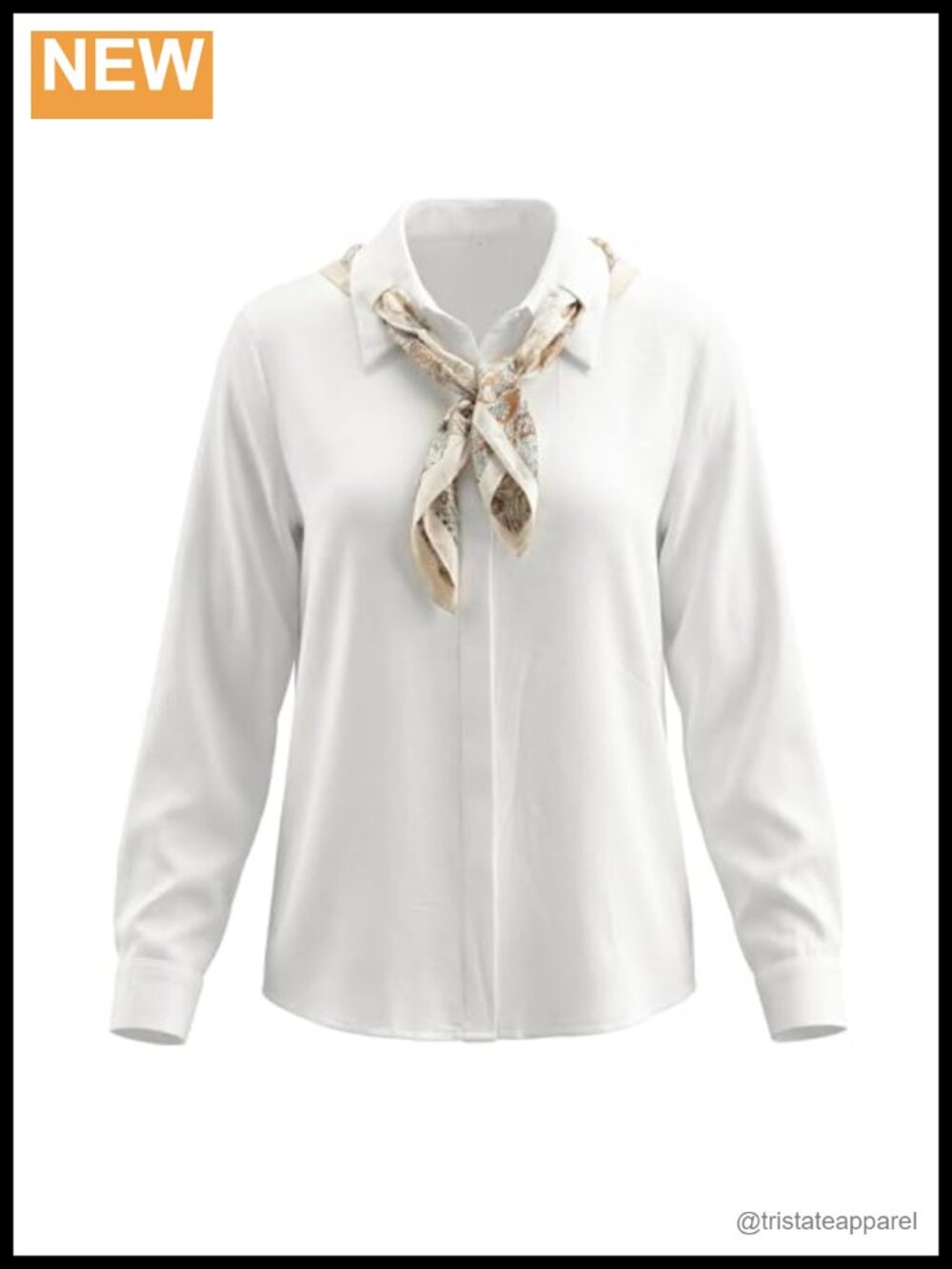 Women's Satin Button Down Shirt with Attached Silk Scarf Office Blouse